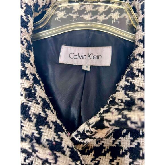 Calvin Klein Black & White Houndstooth Wool Coat Size 4 Women’s - Picture 4 of 6